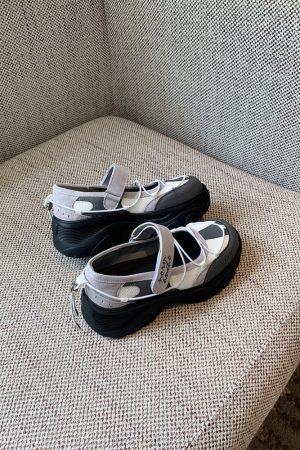 Thick-Soled Velcro Mary Jane Shoes for Women - Breathable Mesh Height-Increasing Casual Flats for Spring/Summer 2025