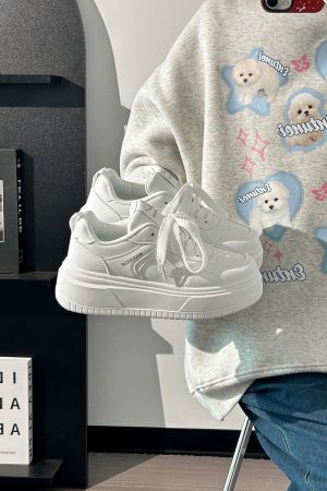 Thick-Soled White Bread Loaf Shoes for Women - Breathable, Versatile Spring/Summer Style, Height-Increasing Platform Sneakers