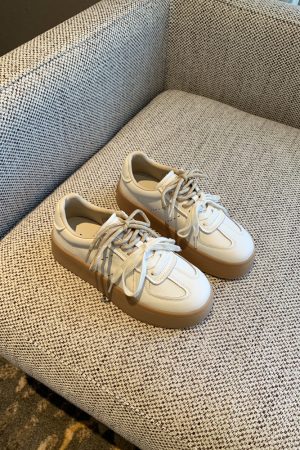 Thick-Soled White Sneakers for Women - 2025 Spring Korean Style Lace-Up Casual Board Training Shoes