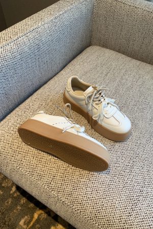 Thick-Soled White Sneakers for Women - 2025 Spring Korean Style Lace-Up Casual Board Training Shoes