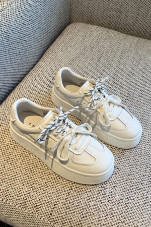 Thick-Soled White Sneakers for Women - 2025 Spring Korean Style Lace-Up Casual Board Training Shoes