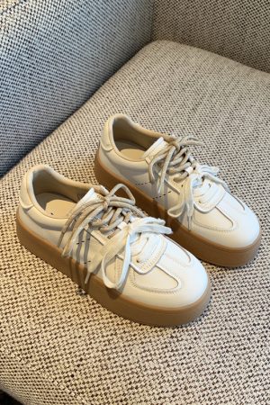 Thick-Soled White Sneakers for Women - 2025 Spring Korean Style Lace-Up Casual Board Training Shoes