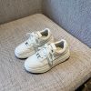 Thick-Soled White Sneakers for Women - 2025 Spring Lace-Up Retro Casual Shoes with Metal Buckle, Versatile Canvas Footwear