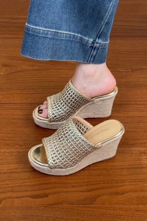 Thick-Soled Woven Wedge Sandals for Women - Summer 2025 High Heels, First-Layer Cowhide, Trendy Fashion Footwear