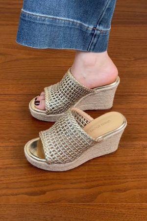 Thick-Soled Woven Wedge Sandals for Women - Summer 2025 High Heels, First-Layer Cowhide, Trendy Fashion Footwear