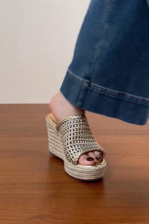 Thick-Soled Woven Wedge Sandals for Women - Summer 2025 High Heels, First-Layer Cowhide, Trendy Fashion Footwear
