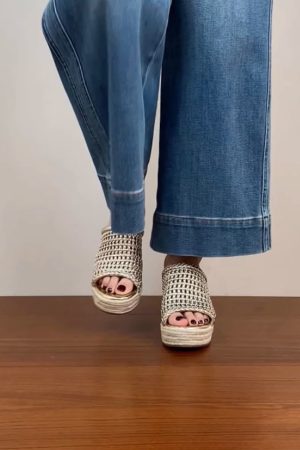 Thick-Soled Woven Wedge Sandals for Women - Summer 2025 High Heels, First-Layer Cowhide, Trendy Fashion Footwear