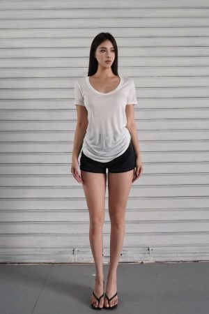 Three-Color Sheer Loose U-Neck T-Shirt - Short Sleeve Thin Top for Effortless Casual Style