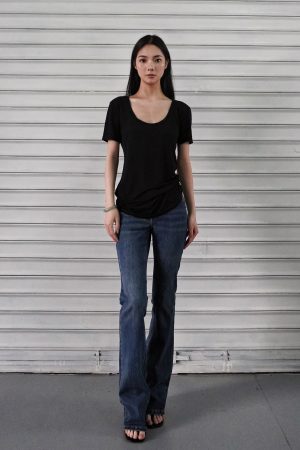 Three-Color Sheer Loose U-Neck T-Shirt - Short Sleeve Thin Top for Effortless Casual Style