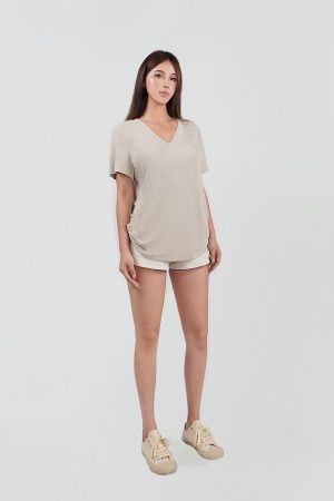 Three-Color V-Neck Loose T-Shirt - Dropped Shoulder, Cool Feel Stretch Top for Casual Style