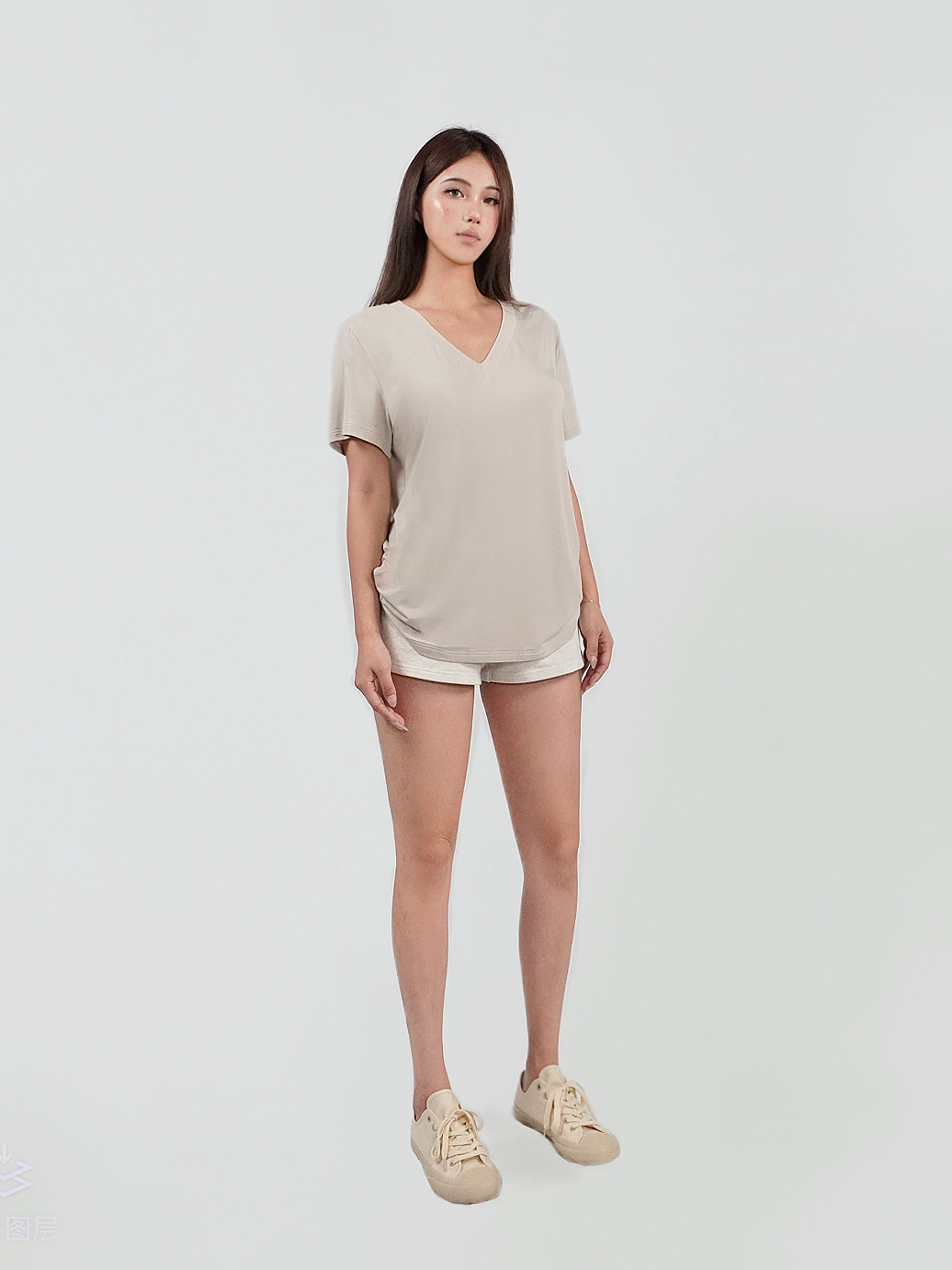 Three-Color V-Neck Loose T-Shirt - Dropped Shoulder, Cool Feel Stretch Top for Casual Style Three-Color V-Neck Loose T-Shirt - Dropped Shoulder, Cool Feel Stretch Top for Casual Style