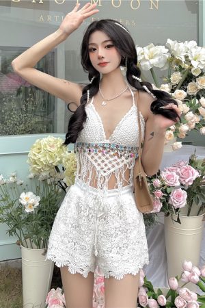 Three-Piece Beach Set with Backless Tie Neck Camisole and Sun Protection Jacket for Women - Tropical Vacation Style