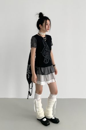 Three-Piece Women's Summer A-Line Polka Dot and Striped Pleated Cake Skirt - Trendy Patchwork Design for a Chic Look