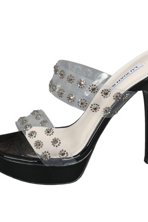 Transparent High-Heeled Sandals for Women with Rhinestones, Thin Heel, Waterproof Platform, Super High Fashion for Outdoor Wear