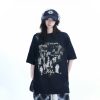 Trendy American Street Style Graffiti T-Shirt for Women, Loose Fit Boyfriend Style, Pure Cotton, Summer Short Sleeve Top
