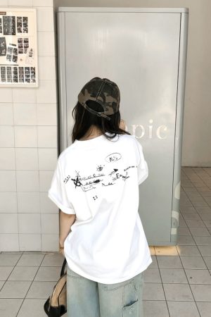 Trendy American Style All-Over Print Bullet Letter Short-Sleeve T-Shirt for Men and Women - Summer Loose Fit Couple Tee