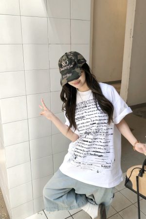 Trendy American Style All-Over Print Bullet Letter Short-Sleeve T-Shirt for Men and Women - Summer Loose Fit Couple Tee