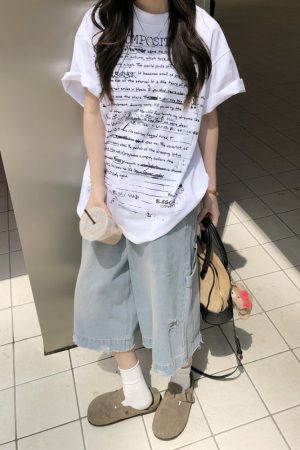 Trendy American Style All-Over Print Bullet Letter Short-Sleeve T-Shirt for Men and Women - Summer Loose Fit Couple Tee