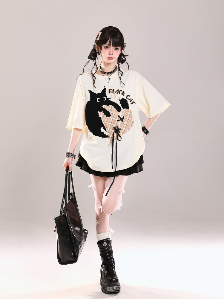 Trendy American-Style Cartoon Print Short Sleeve T-Shirt for Women - Cute Loose Fit Summer Top Trendy American-Style Cartoon Print Short Sleeve T-Shirt for Women - Cute Loose Fit Summer Top