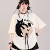 Trendy American-Style Cartoon Print Short Sleeve T-Shirt for Women - Cute Loose Fit Summer Top