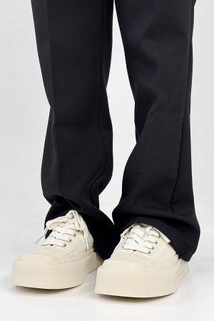 Trendy Black and White Thick-Soled Canvas Sneakers for Men and Women, Summer Casual Square Toe Couple Shoes