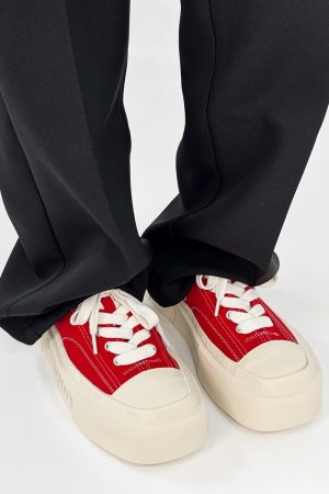 Trendy Black and White Thick-Soled Canvas Sneakers for Men and Women, Summer Casual Square Toe Couple Shoes