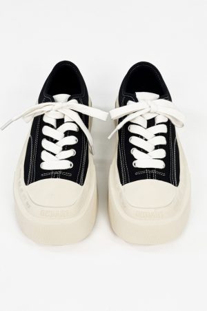 Trendy Black and White Thick-Soled Canvas Sneakers for Men and Women, Summer Casual Square Toe Couple Shoes