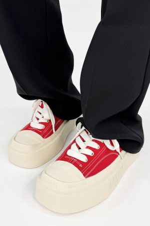 Trendy Black and White Thick-Soled Canvas Sneakers for Men and Women, Summer Casual Square Toe Couple Shoes