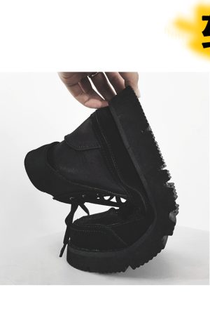 Trendy Black High-Top Martin Boots for Men, British-Style Canvas Motorcycle Sneakers, Functional Hong Kong Fashion