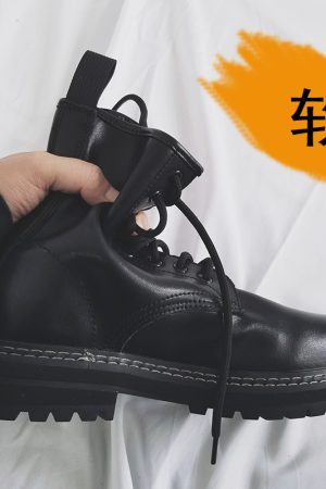 Trendy Black High-Top Martin Boots for Men | Genuine Leather Motorcycle Work Shoes | Versatile Hong Kong Style