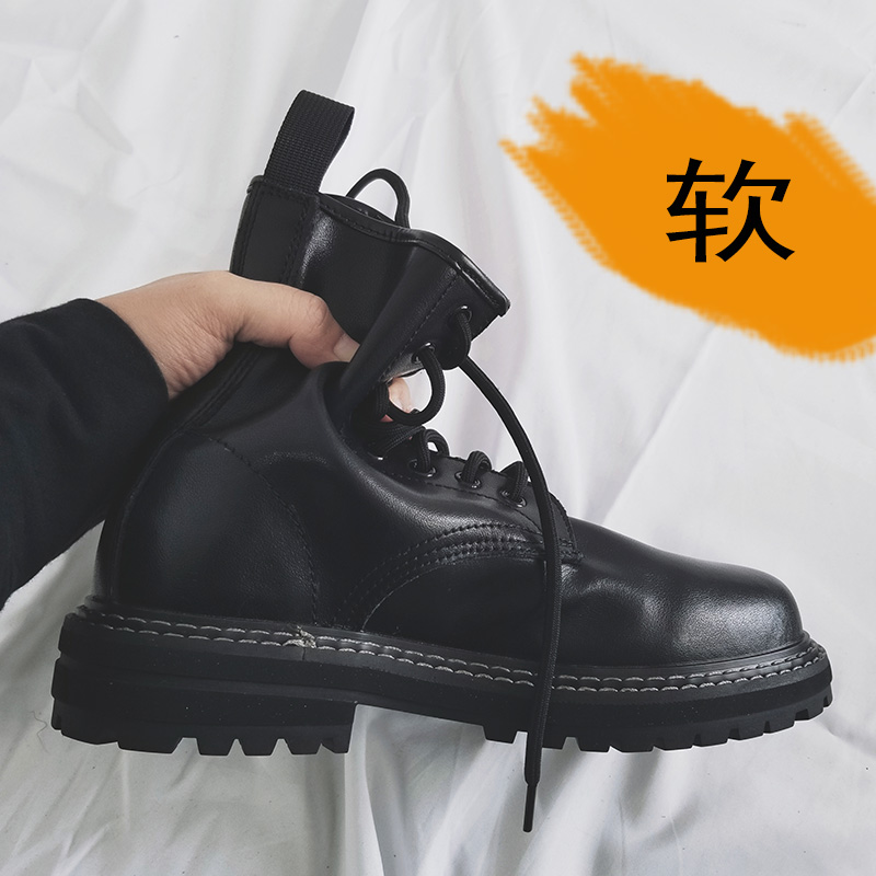 Trendy Black High-Top Martin Boots for Men | Genuine Leather Motorcycle Work Shoes | Versatile Hong Kong Style Trendy Black High-Top Martin Boots for Men | Genuine Leather Motorcycle Work Shoes | Versatile Hong Kong Style