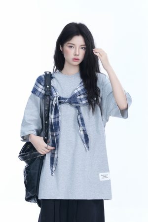 Trendy Black Short Sleeve T-shirt for Women with Butterfly Knot Spliced Design - American Style Loose Fit Top