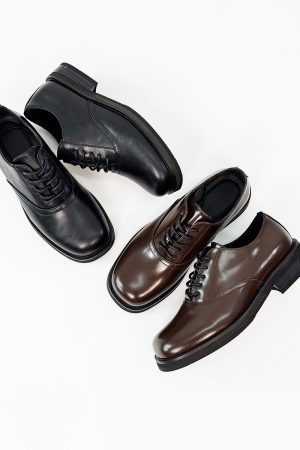 Trendy British Square-Toe Derby Shoes for Men and Women - Thick-Soled Leather Office Commuting Footwear