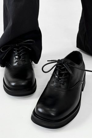 Trendy British Square-Toe Derby Shoes for Men and Women - Thick-Soled Leather Office Commuting Footwear