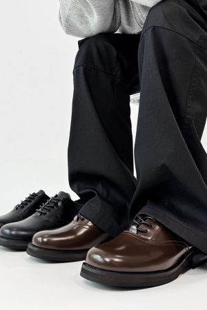 Trendy British Square-Toe Derby Shoes for Men and Women - Thick-Soled Leather Office Commuting Footwear