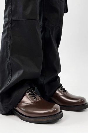 Trendy British Square-Toe Derby Shoes for Men and Women - Thick-Soled Leather Office Commuting Footwear