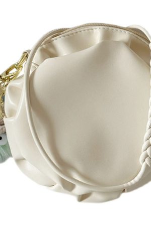 Trendy Cloud-Shaped PU Crossbody Bag for Women, Cute Wrinkled Round Shoulder Bag with Chain Detail, 2024 Fashion Accessory