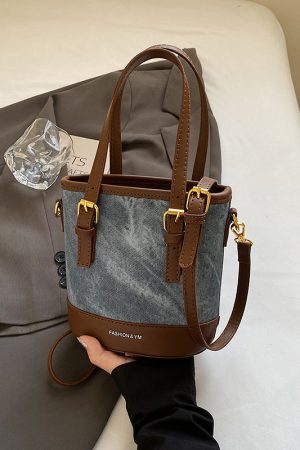 Trendy Color-Blocking Shoulder Crossbody Bucket Bag - Versatile Spliced Design for Women 2025