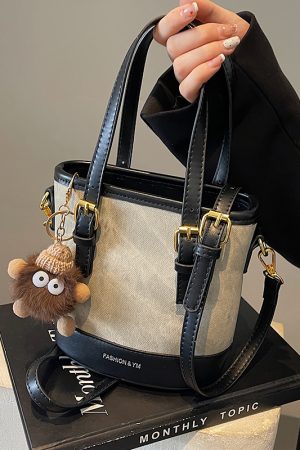 Trendy Color-Blocking Shoulder Crossbody Bucket Bag - Versatile Spliced Design for Women 2025