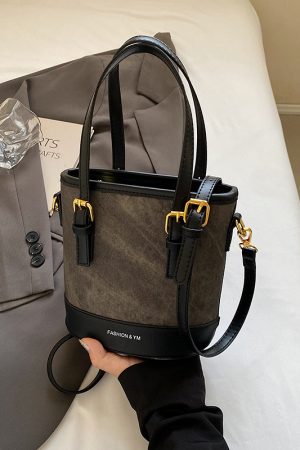 Trendy Color-Blocking Shoulder Crossbody Bucket Bag - Versatile Spliced Design for Women 2025