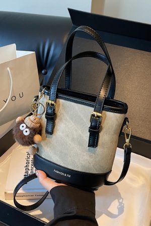 Trendy Color-Blocking Shoulder Crossbody Bucket Bag - Versatile Spliced Design for Women 2025