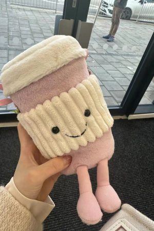 Trendy Cute Cartoon Plush Crossbody Bag - Fun Doll Handheld Toy Cup Sleeve for Milk Tea - 2025 Fashion Accessory