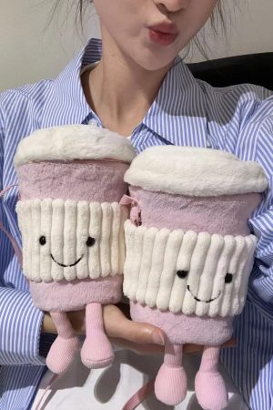 Trendy Cute Cartoon Plush Crossbody Bag - Fun Doll Handheld Toy Cup Sleeve for Milk Tea - 2025 Fashion Accessory