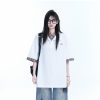 Trendy Fake Two-Piece Plaid Spliced Lapel Short Sleeve T-Shirt for Women - Loose Fit, Niche Design, Y2K Style