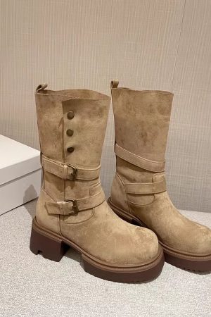 Trendy Foldable Slouch Martin Boots for Women - Petite High-Heeled Thick-Soled Fashion Boots, Y2K Style