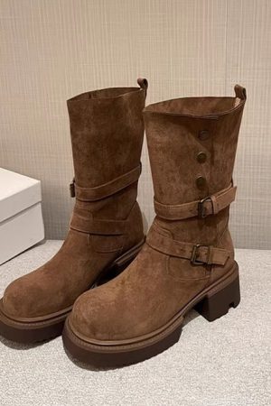 Trendy Foldable Slouch Martin Boots for Women - Petite High-Heeled Thick-Soled Fashion Boots, Y2K Style