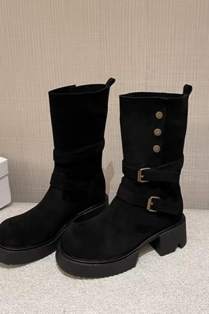 Trendy Foldable Slouch Martin Boots for Women - Petite High-Heeled Thick-Soled Fashion Boots, Y2K Style