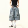 Trendy Graffiti Letter Denim Shorts for Men and Women - Loose Fit, American Retro Style, Streetwear Inspired, Casual Summer Pants