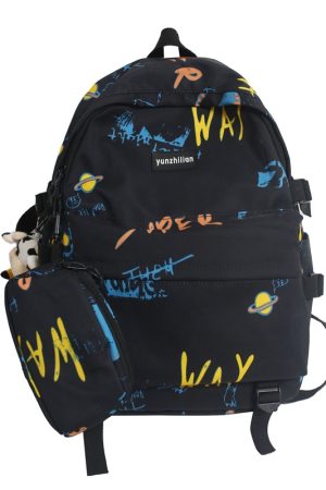 Trendy Graffiti Unisex Backpack - Large Capacity Sports Bag for Students - Fashionable Double Shoulder Bag