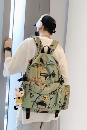 Trendy Graffiti Unisex Backpack - Large Capacity Sports Bag for Students - Fashionable Double Shoulder Bag